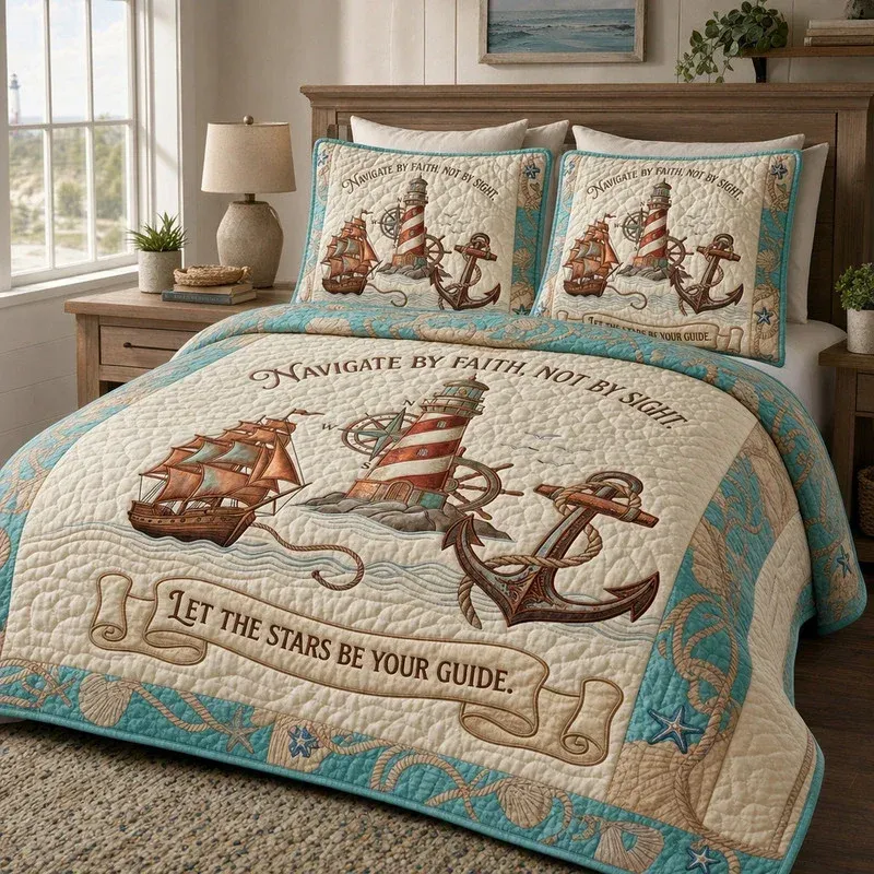 Marine Voyage Ledger Bamboo Quilt Bedding Set