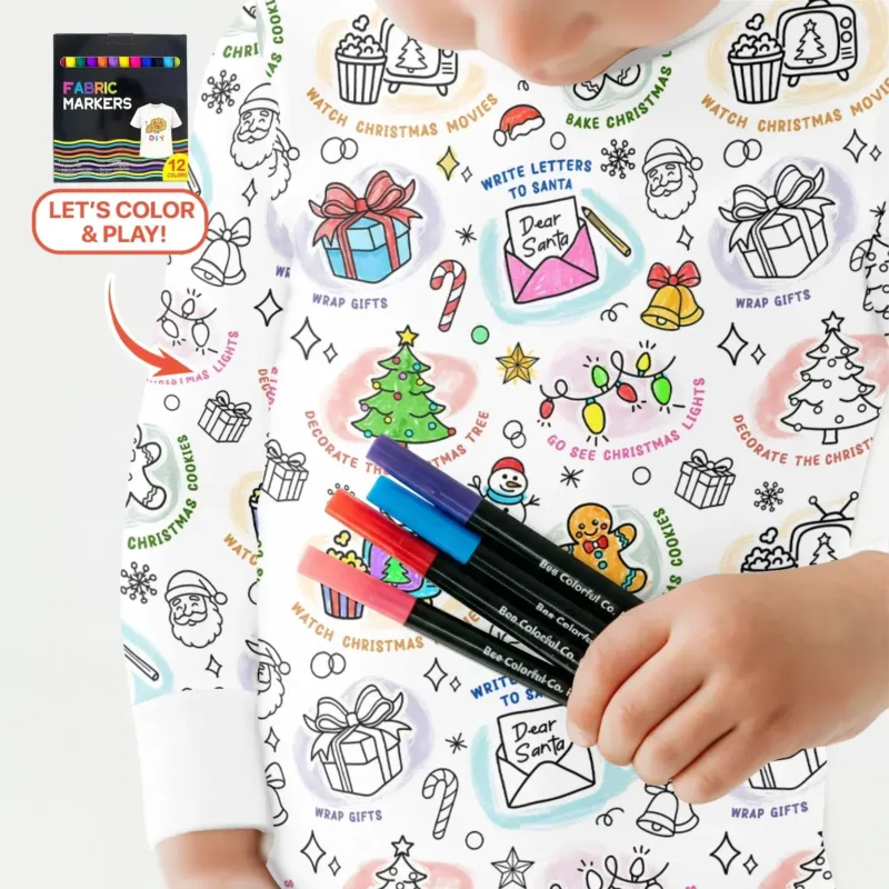 Christmas Activities Colorable Two Piece Long Sleeve Pajama Set , Christmas Activities Colorable Two Piece Long Sleeve Pajama Set - 12-18M