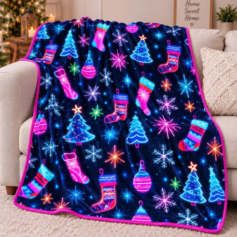 Neon Christmas Night Bamboo Blanket