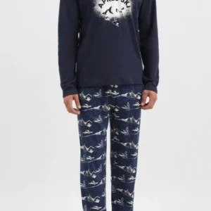 Pyjama long homme bleu marine après ski 1