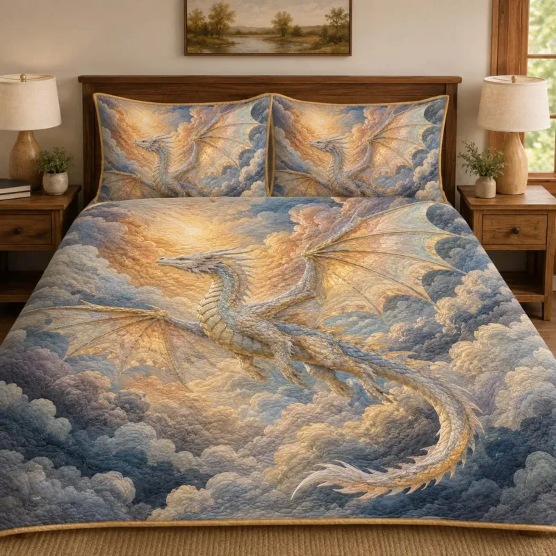 Pearl Dragon Heavenly Clouds Bamboo Quilt Bedding Set