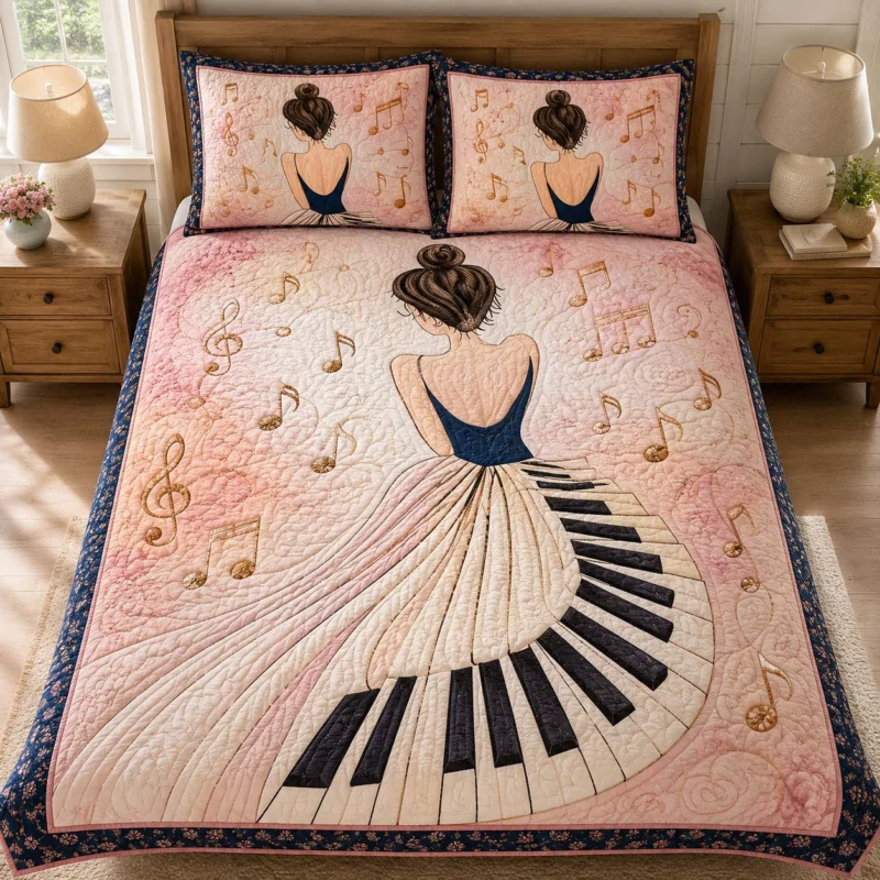 Piano Ballerina Melody Bamboo Quilt Bedding Set