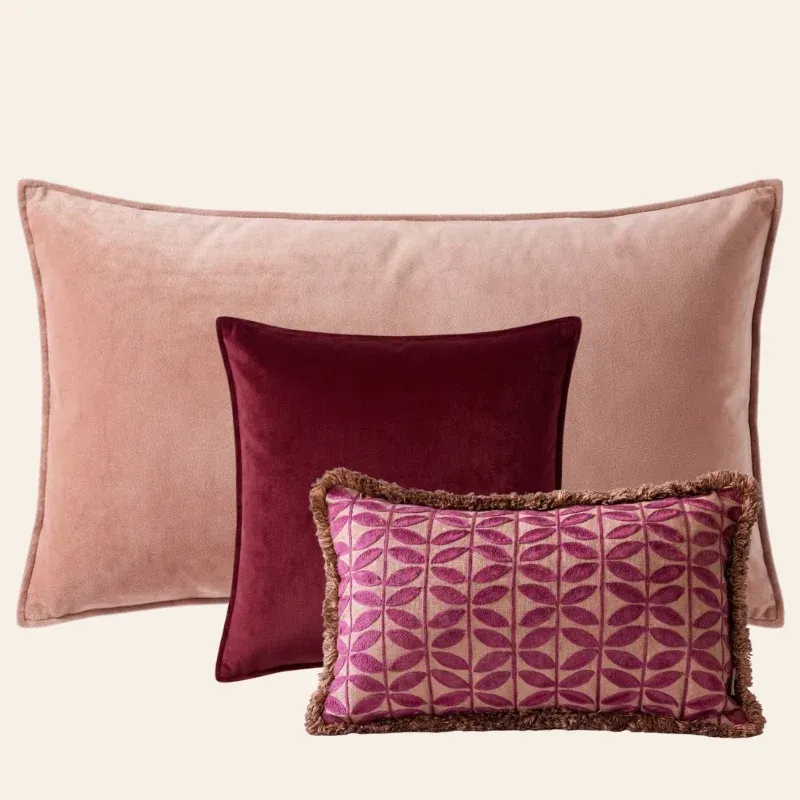 Kotabo sierkussenset Abby – Set van 3 kussens – Pink, Mauve & Blushed berry