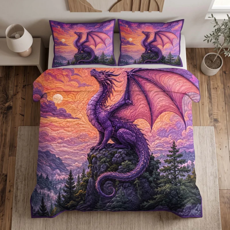 Purple Dragon Sunset Mountain Bamboo Quilt Bedding Set