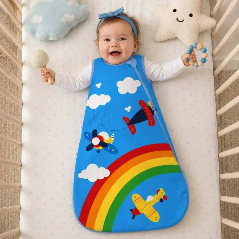 Rainbow Airplane Adventure Bamboo Sleep Bag