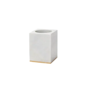 Sferra Pietra Marble toothbrush holder in white marble with gold base trim.