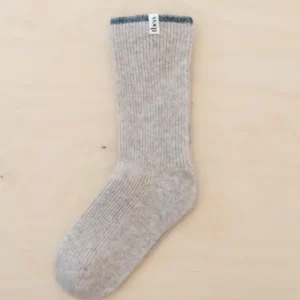Cashmere & Merino Socks in Oatmeal by TBCo with charcoal edge, soft warmth and breathability for cold days