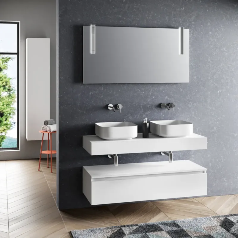 Composizione doppio lavabo 7 pezzi YOKA bianco