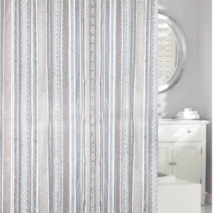 Aztec Shower Curtain Jacquard Fabric Blue/Silver/Taupe Shower Curtain