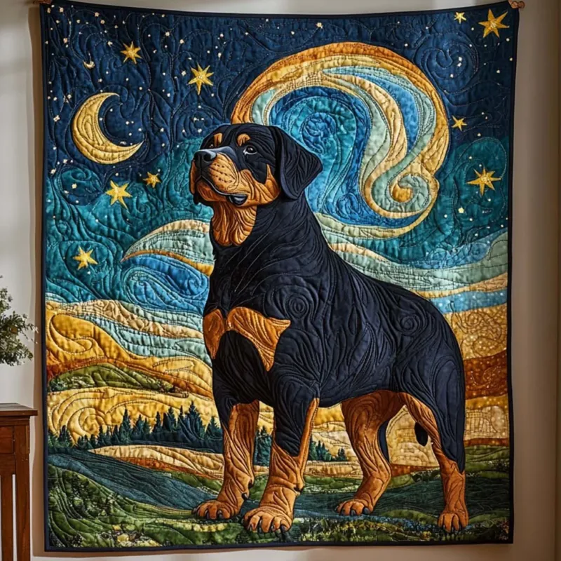 Starry Night Rottweiler Bamboo Quilt Blanket