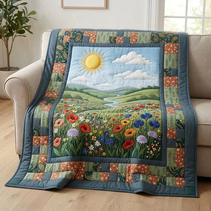 Sunny Meadow Bloom Bamboo Quilt Blanket