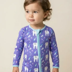 Brushing Teeth Bamboo Convertible Zippered Romper