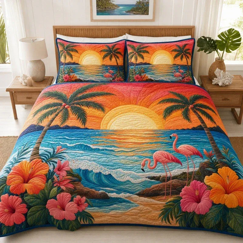 Tropical Sunset Wave Bamboo Quilt Bedding Set