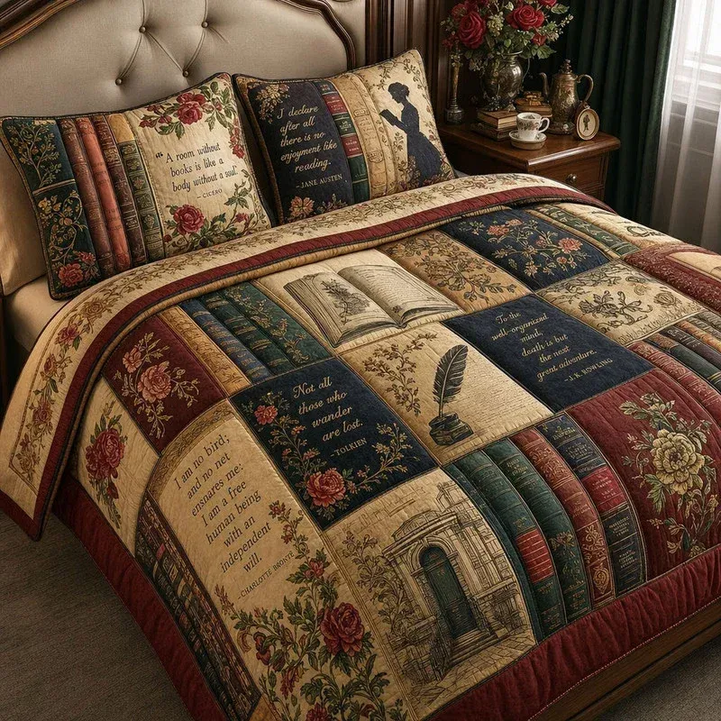 Vintage Quill Pages Bamboo Quilt Bedding Set