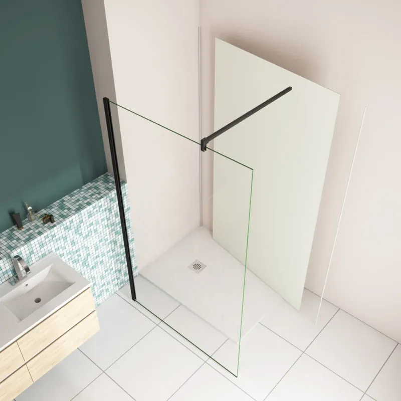 100 x H.200cm Walk In Duschwand 8mm NANO Glas mit B.120 x H.210cm Alu-verbundplatte Elfenbeinweiß Bad