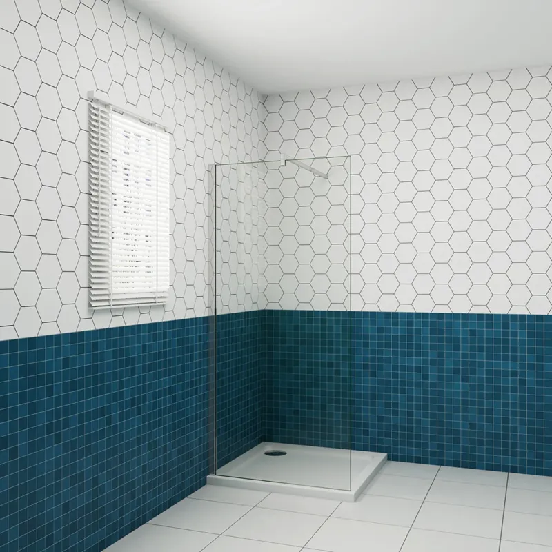 Walk in Dusche barrierefreie Duschwand Glas 8mm NANO Glas 140 x H.200 cm mit 140cm Stabilisationsstange