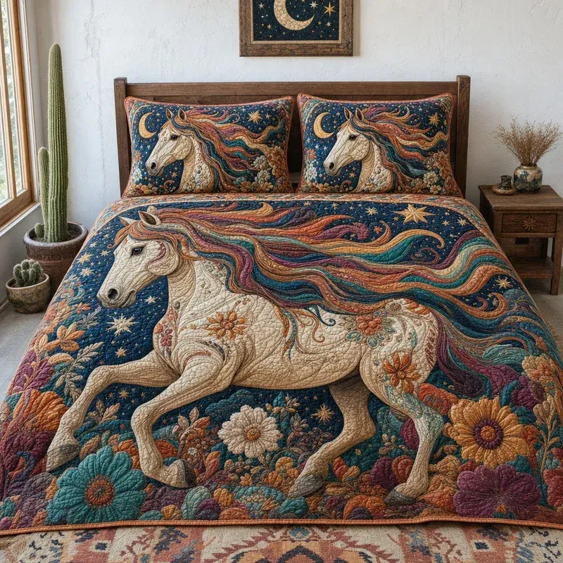 White Stallion Grace Bamboo Quilt Bedding Set