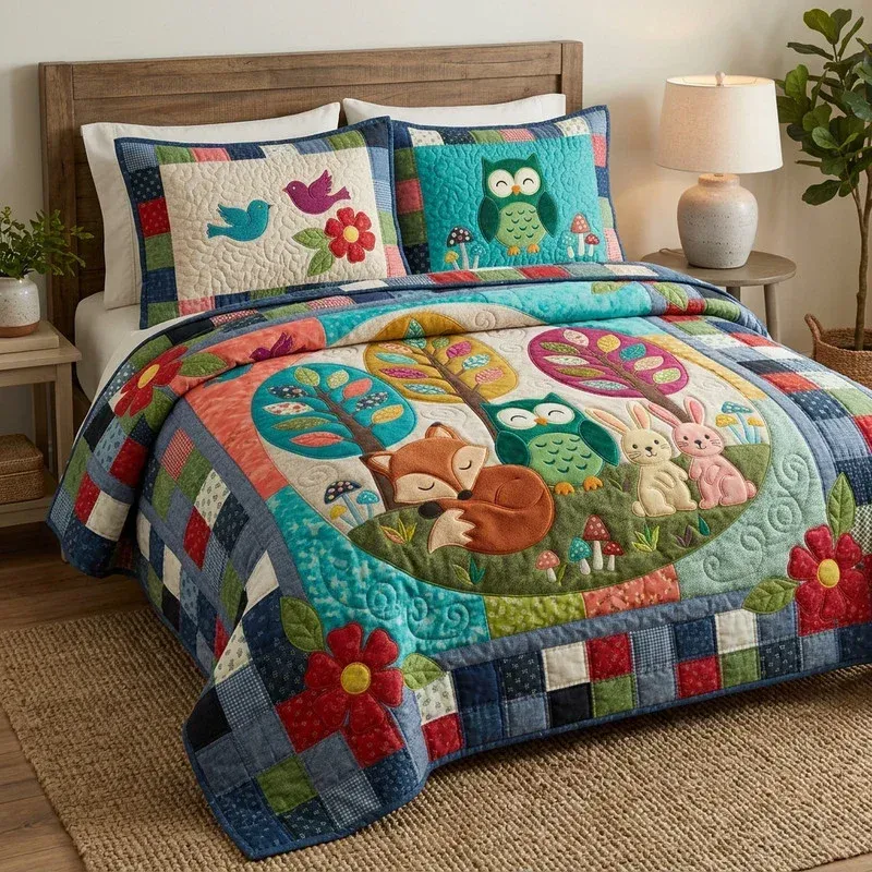 Woodland Cuddle Tree Bamboo Quilt Bedding Set