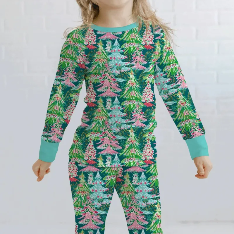 Brushstroke Merry Trees Two Piece Long Sleeve Pajama Set , Brushstroke Merry Trees Two Piece Long Sleeve Pajama Set - 12-18M