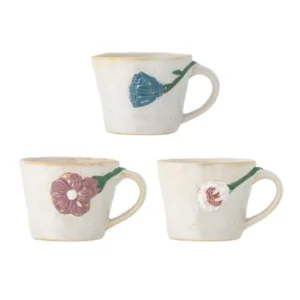 Becher-Set Kivon – Blumenmotiv Steingut (3-teilig)