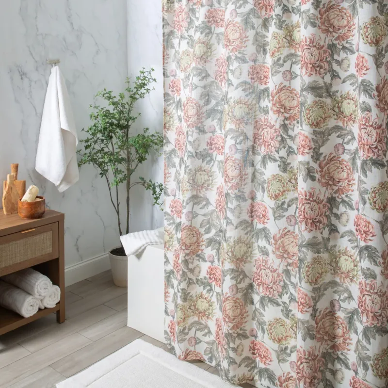 FALL PEONY SHOWER CURTAIN FABRIC 72" X 72" 220 GSM