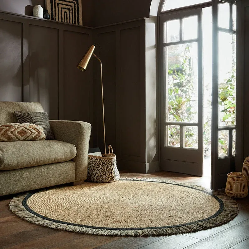 Round jute floor rug - Kahano Natural/Black