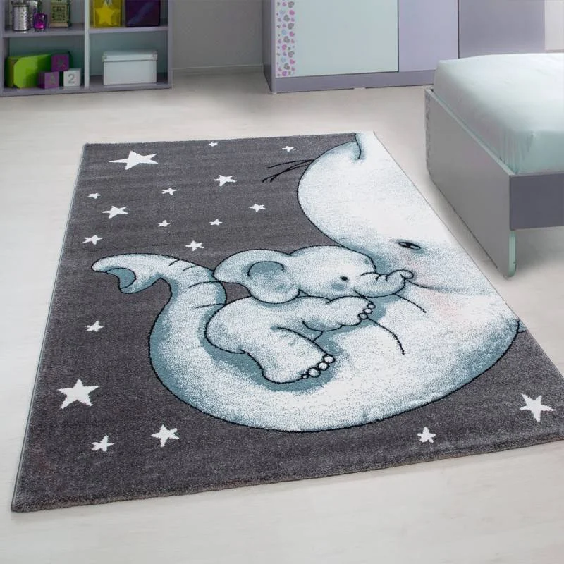 Children's Floor Rug - Anna Elephant Blue