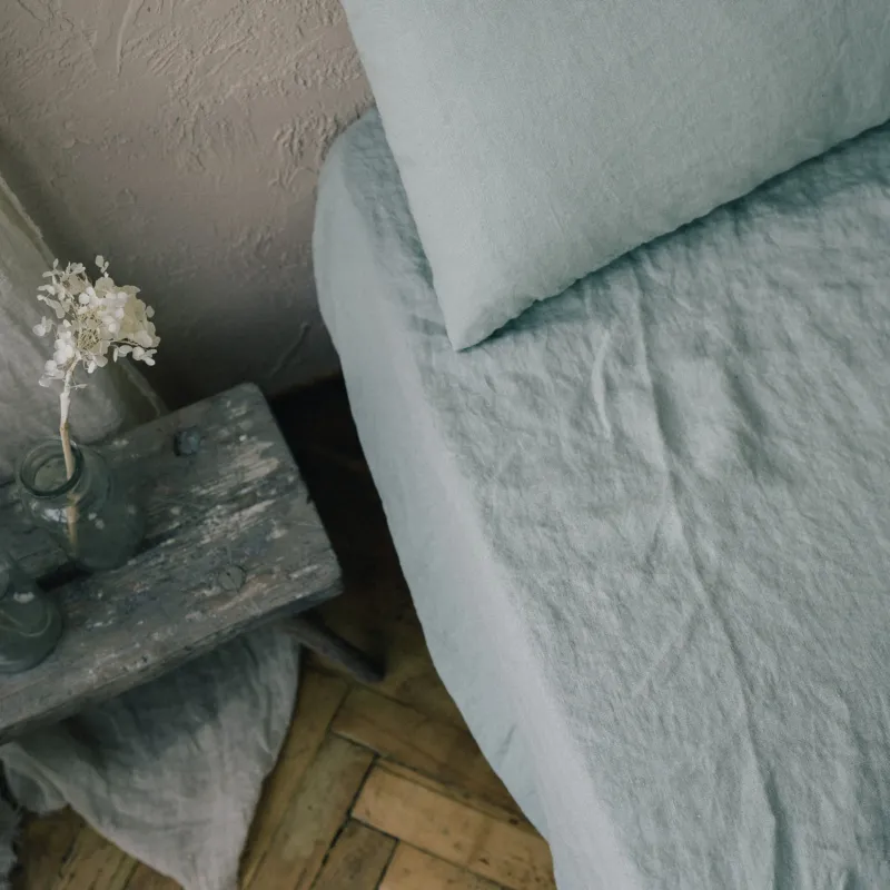 Discover High-quality Fitted Sheet 100% Linen Mint Green