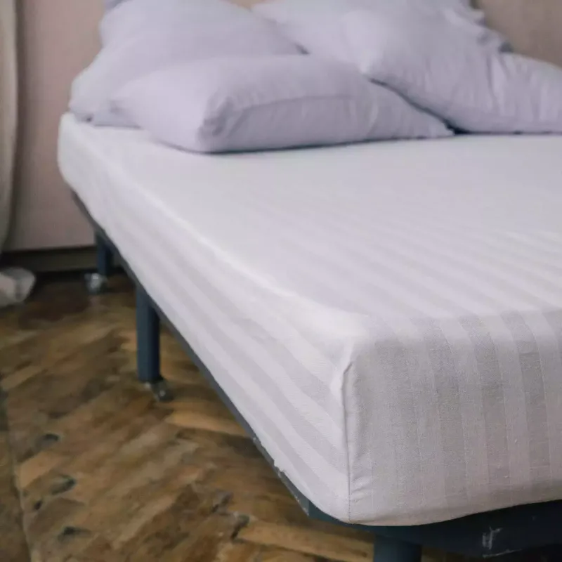 Buy Natural Fitted Sheet Linen and Cotton with White Stripe