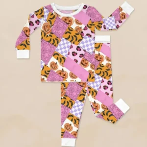 Halloween Patchwork Two Piece Long Sleeve Pajama Set , Halloween Patchwork Two Piece Long Sleeve Pajama Set - 12-18M