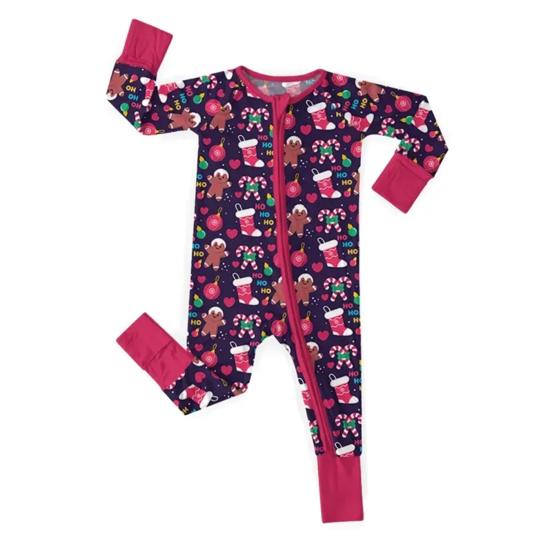 Hohoho Pattern Convertible Zippered Romper , Hohoho Pattern Convertible Zippered Romper - Newborn