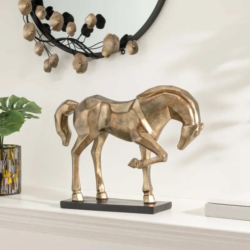 Carved Majestic Prancing Stallion Resin Sculpture Antique Bronze