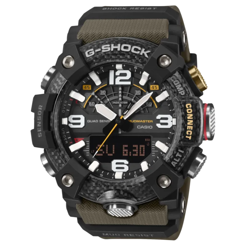 Casio G-Shock Mudmaster Herrenuhr mit schwarzem Gehäuse, Digitalanzeige und Kunstharzband
