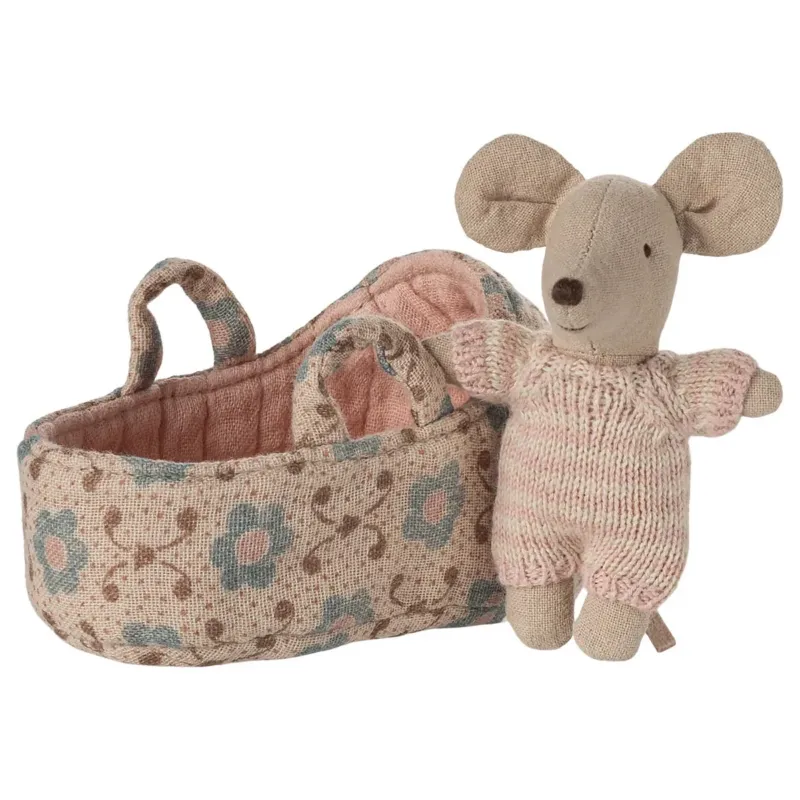 Bébé Souris Dans Son Couffin - Rose MAILEG