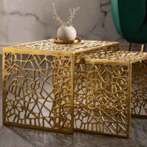 ABSTRACT Handgearbeiteter Couchtisch 50cm 2er Set gold im Gap Design