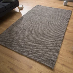 WOOL Handgearbeiteter Teppich 240x160cm anthrazit braun aus Wolle