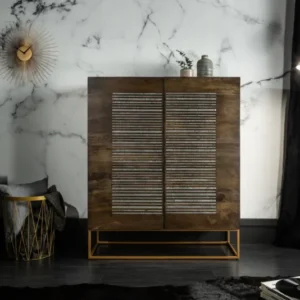 ONYX Massives Highboard 120cm Mangoholz mit Achatstein Besatz