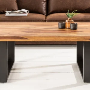 IRON CRAFT Massivholz Couchtisch 100cm Sheesham stone finish Industrial Design