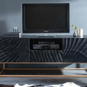 SCORPION Massives TV-Lowboard 160cm schwarz Mangoholz aufwendige 3D Schnitzereien