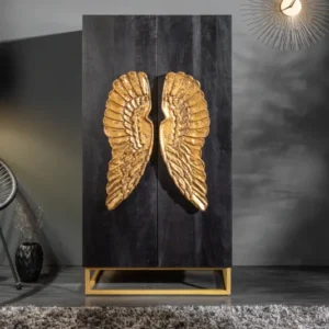 Highboard ANGEL 140cm schwarz Mangoholz mit goldenen Flügeln