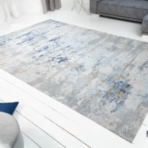 ABSTRAKT Design Teppich XXL 350x240m grau blau Baumwolle
