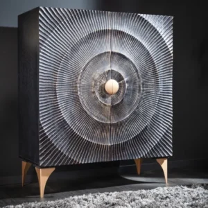GOLDEN SUNSET Handgearbeitetes Highboard 120cm schwarz gold Mangoholz