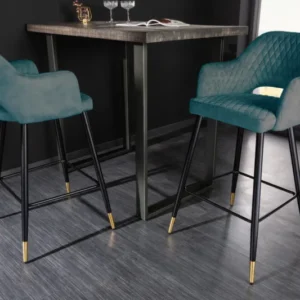 PARIS Design Barhocker Samt Ziersteppung Fußkappen gold mit Armlehnen
