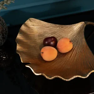 GINKGO Dekorative Schale 42cm gold handmade Metall