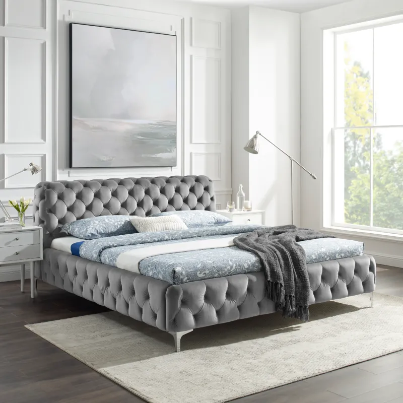 MODERN BAROCK Design Doppelbett 160x200cm Samt Chesterfield Kingsize-Bett