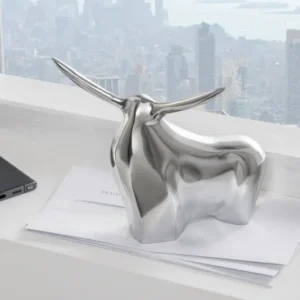 BIG BULL Moderne Skulptur silber Aluminium Dekoration Stierfigur Briefbeschwerer