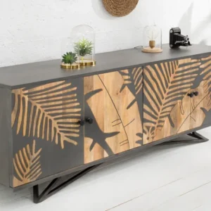 TROPICAL Massives Sideboard 175cm grau Mangoholz florales Design Boho Metallgestell
