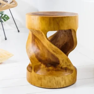 Skulp­tu­raler Beistelltisch ARTE 35cm natur Suarholz rund handmade in Bali Sitzhocker