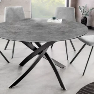 Runder Esstisch ALPINE 120cm anthrazit Keramik Beton-Design schwarze Metallbeine