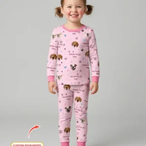 Custom Dog Photos "Protected By" Pawfect Blue Bamboo Two Piece Long Sleeve Pajama Set